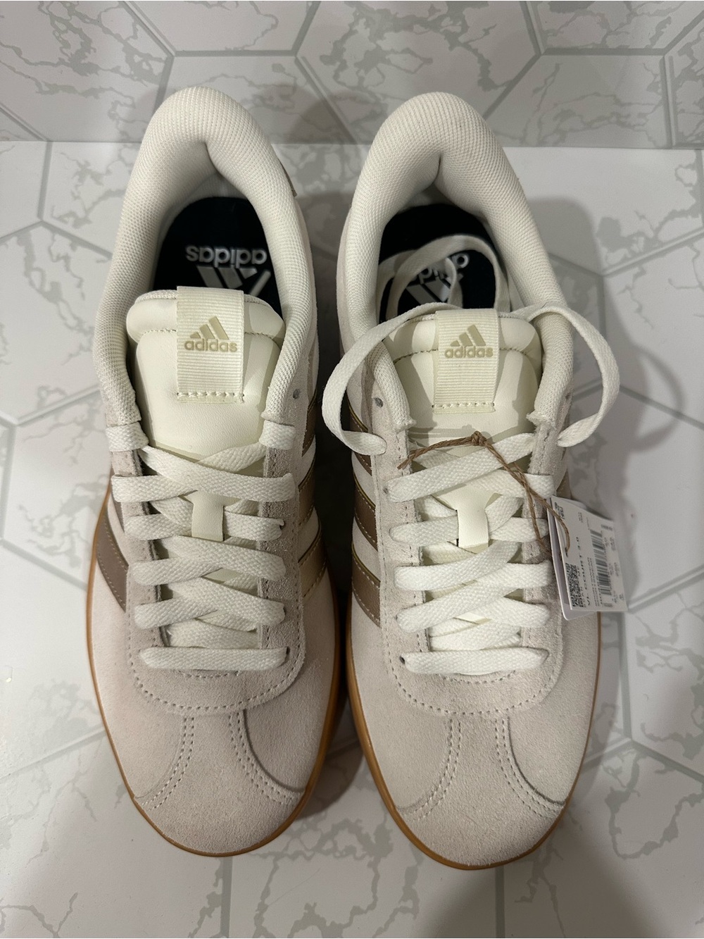 adidas Women's Cream Suede Platform Sneakers with Gum Sole - Picture 3 of 5